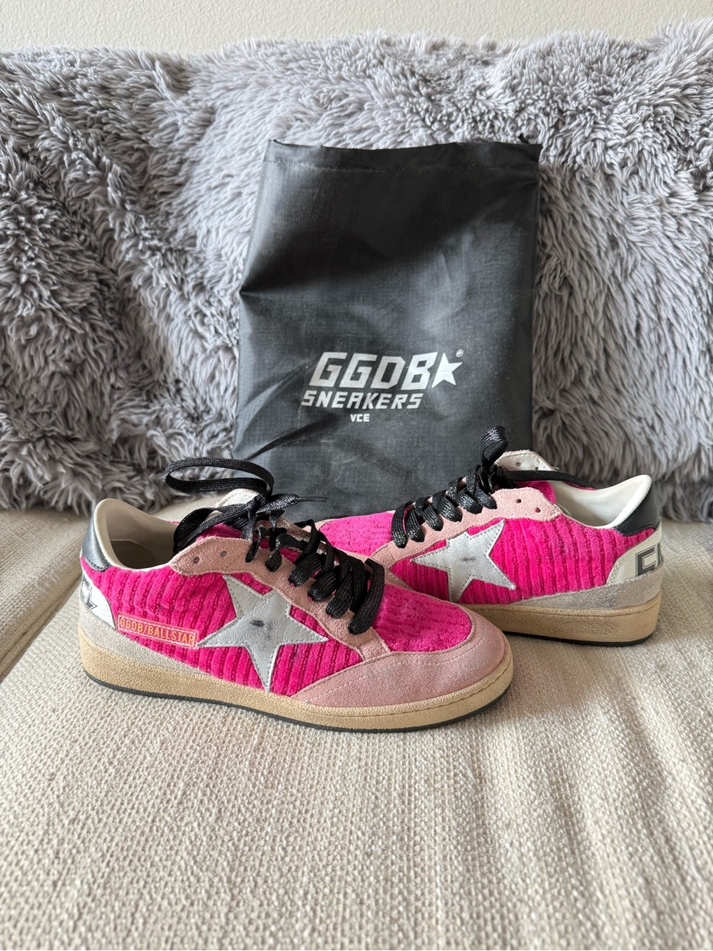 Golden Goose Pink Corduroy Star Sneakers